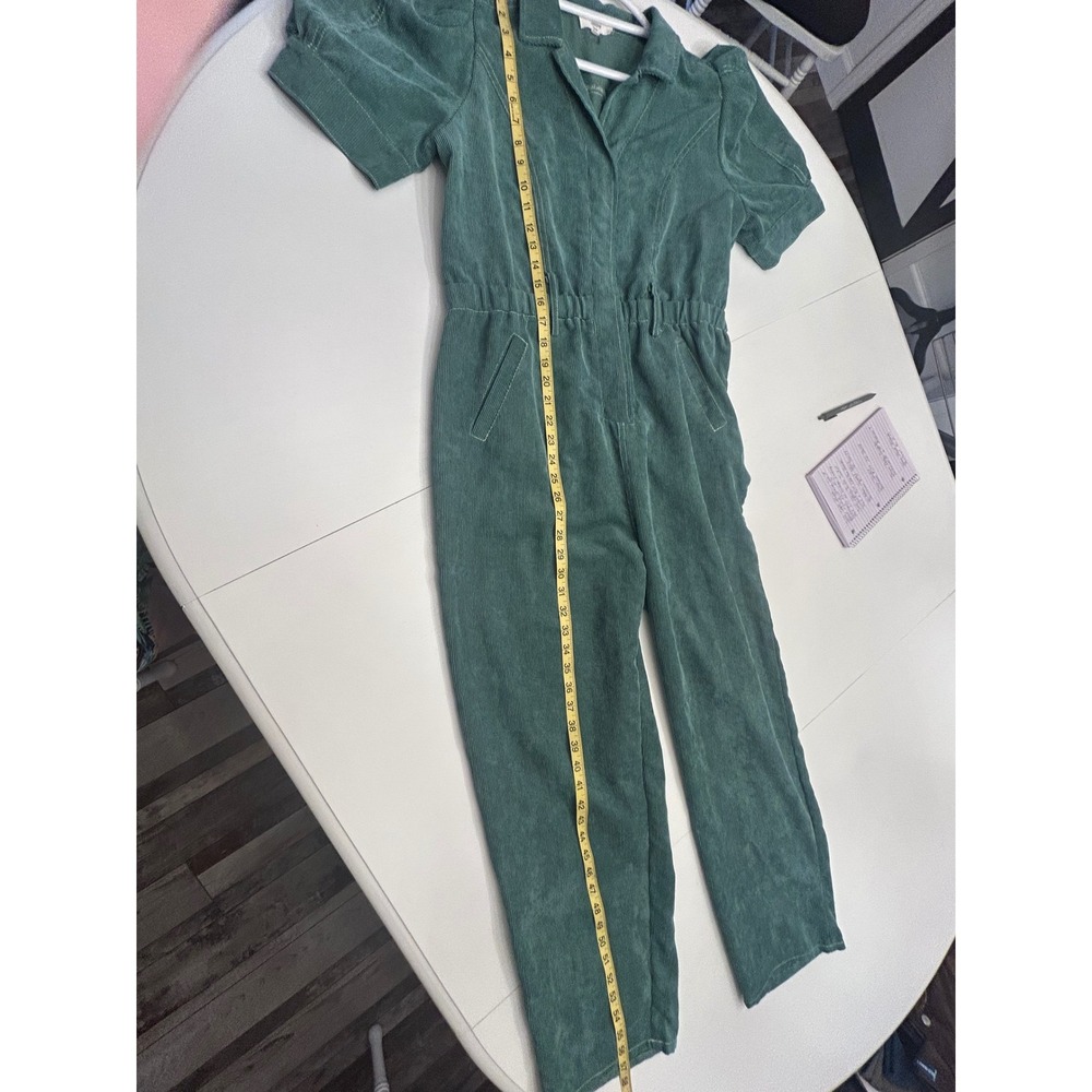 Entro Sage Green Corduroy Puff Sleeve Jumpsuit Utility Boiler Suit - Picture 8 of 11